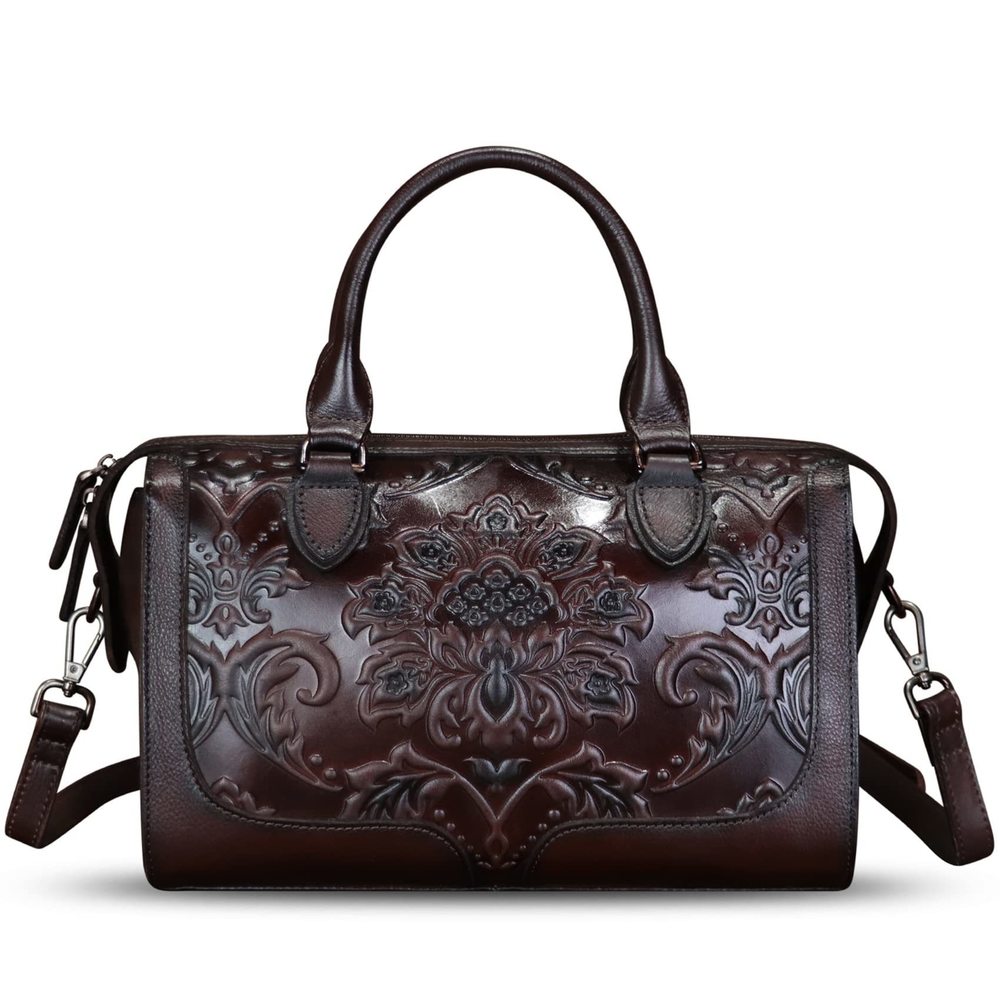 Genuine Leather Satchel Embossed Leather Handbag Top Handle Bags :^)